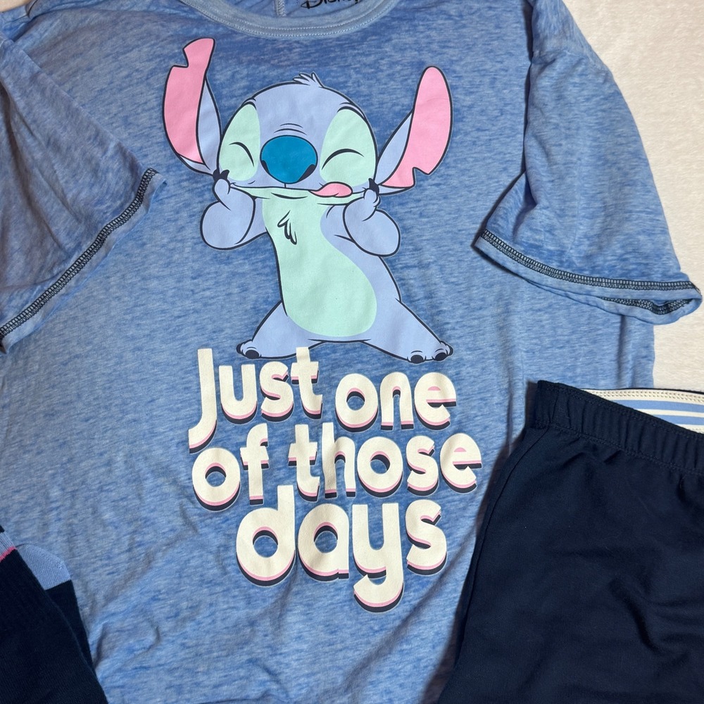 Disney Stitch "Just One of Those Days" 3-Piece‎ Women's Blue Pajama Set Size L - Picture 2 of 6